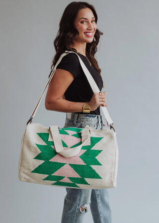Beige, Green & Pink Aztec Duffel