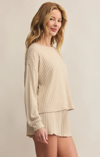 Daydream Ribbed Long Sleeve Top / Bone