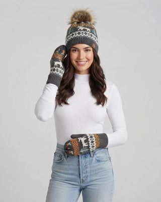 Gray Deer Winter Pattern Pom Hat