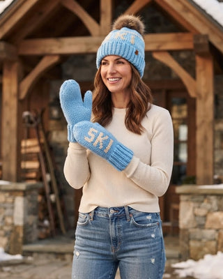 Lt. Blue & Beige Ski Mittens