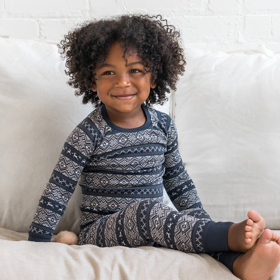 Organic Baby & Kids Long Sleeve Jammies - Fairisle / Navy