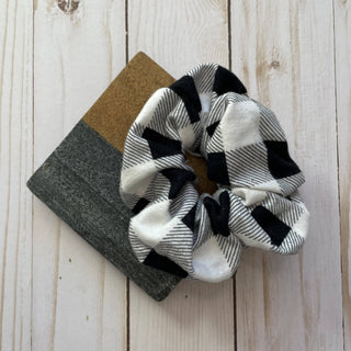 White and Black Flannel Handmade Scrunchie