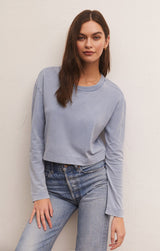 Sloane Knit Denim Long Sleeve Top Washed Indigo