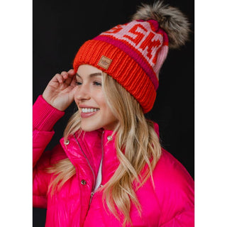 Orange & Pink Apres Ski Pom Hat