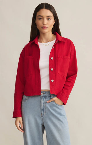 All Day Cropped Denim Jacket / Cherry