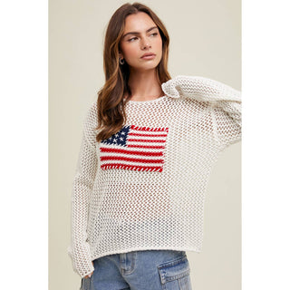 American Flag Open Knit Sweater