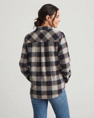 Plaid Button Up / Navy, Brown & Cream