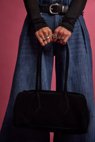 Sierra Suede Shoulder Bag/ Black