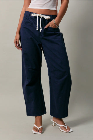 High-Rise Eyelet Detail Barrel Jeans