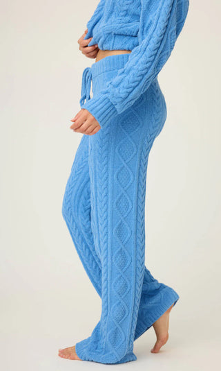 Solid Open Leg Pant Chenille Cable Knit / Sea