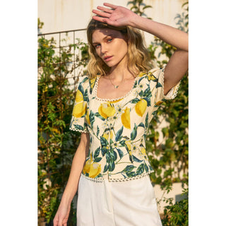 Vintage Lemonade Tulip Lace Trim Button Down Top (1)
