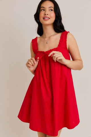 RUFFLED SQUARE NECK FLARE DRESS