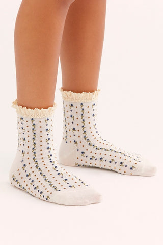 Rosebud Waffle Knit Ankle / Ivory
