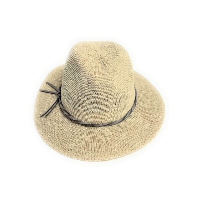 Cotton Blend Fedora Hat With Tie