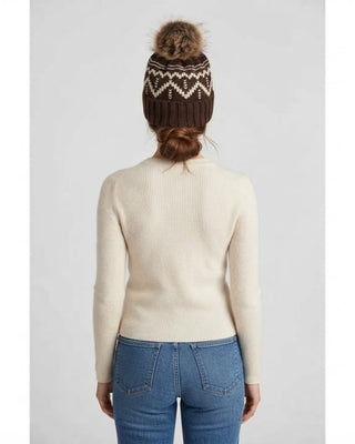 Chocolate Brown & Beige Patterned Pom Hat