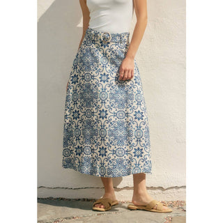 Summer In Capri Buckled A Line Midi Skirt