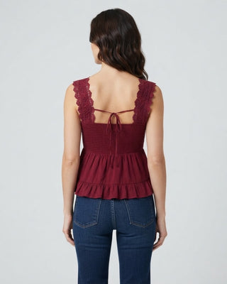 Catherine Lace Trim V-Neck / Burgundy