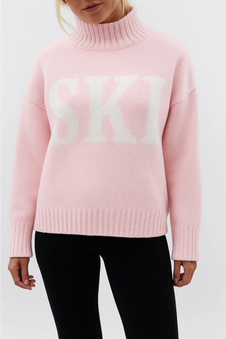 Ski High Neck Oversized Sweater Top / Pink-Ivory