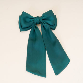 Satin Hair Bow- Dark Green