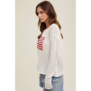 American Flag Open Knit Sweater