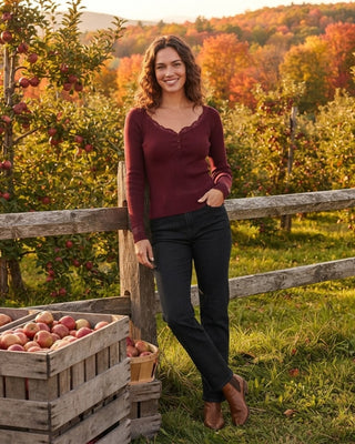 Emily Lace Trim Sweater Top / Burgundy