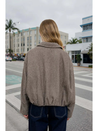 Raglan Zip-Up Cropped Balloon Hem Jacket / Mocha