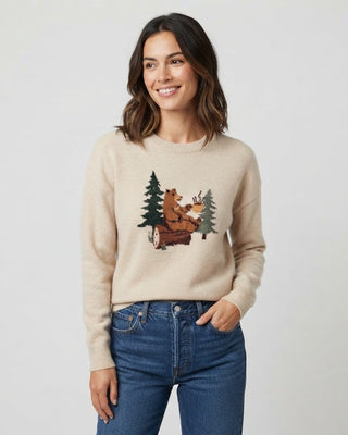 Kimmie Cozy Bear Crew Neck Sweater / Oatmeal