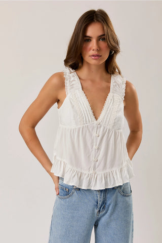 V-Neckline Top with Lace Trim