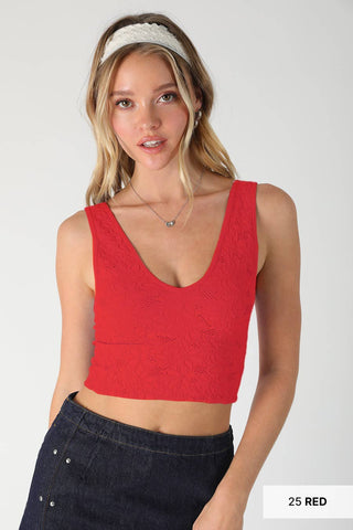 Lace V Neck Tank Top / Red