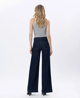 High Rise Dart Detail Wide Leg Jeans / Luminous Charm