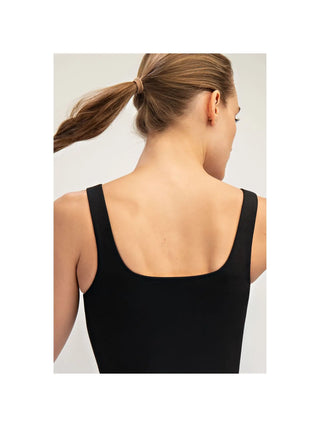 Nylon Butter Square Neck Cropped Tank / Black