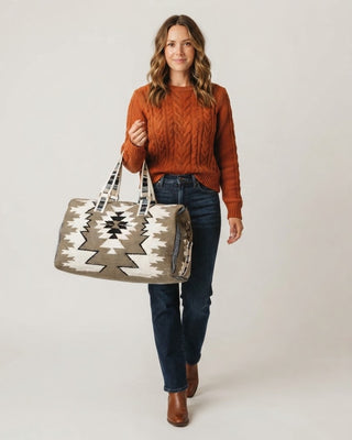 Western Duffel Bag / Taupe, White & Black