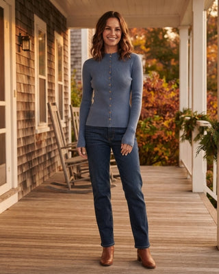 Sandra Mockneck Fitted Cardigan / Dusty Blue