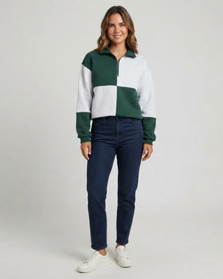 Contrast Quarter-Zip Sweater / Green / Grey