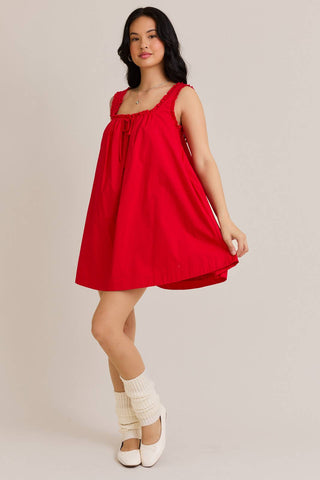 RUFFLED SQUARE NECK FLARE DRESS