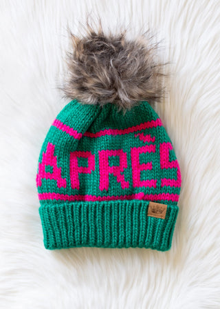 Green & Pink Apres Pom Hat