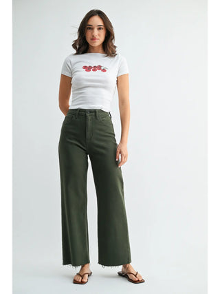 Scissor Cut Wide Leg Jean / Dark Olive