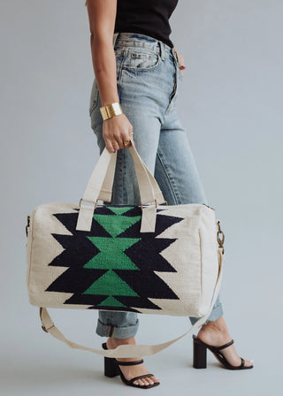 Cream, Navy & Green Aztec Duffel