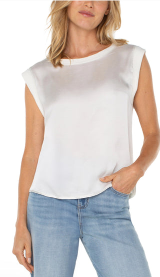 Sleeveless Woven To Knit Top/ Whipped Cream