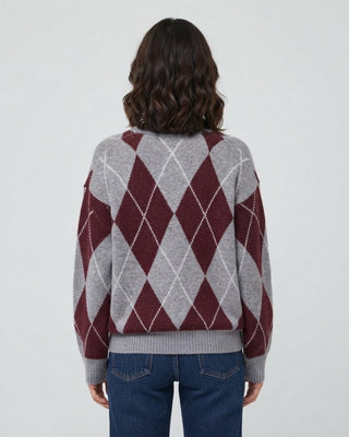 Ori Oversized Argyle Crewneck / Wine Multi