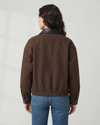 Vivi Barn Jacket with Faux Leather Collar / Brown