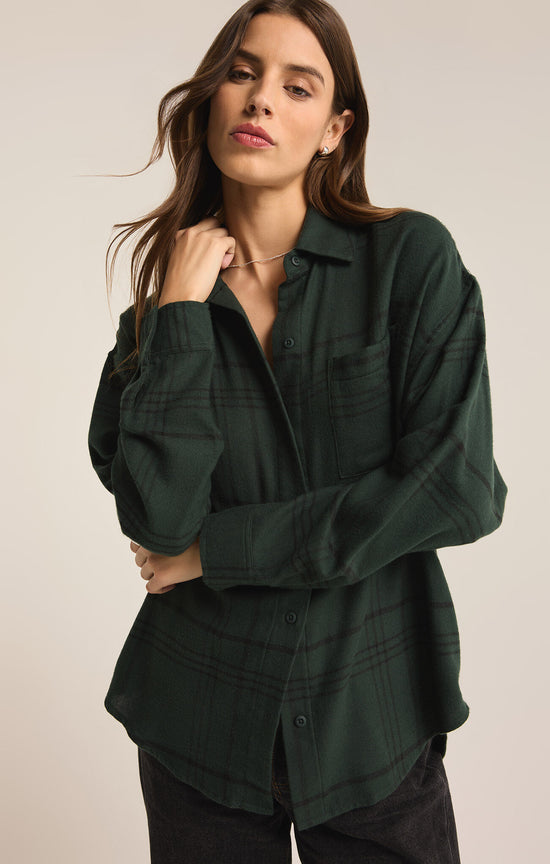 River Plaid Button Up / Cyprus Green