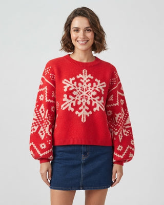 Francine Snowflake Sweater / Cherry