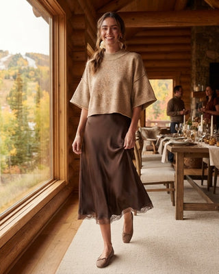 Marisol Short Sleeve Sweater / Mocha Mousse