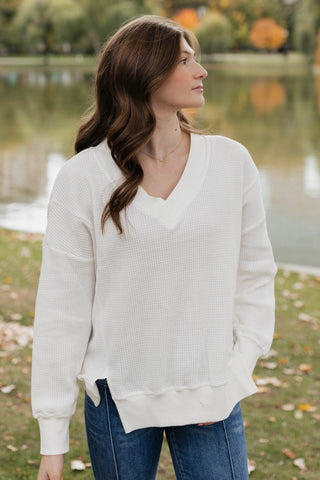 Waffle V Neck / Ivory