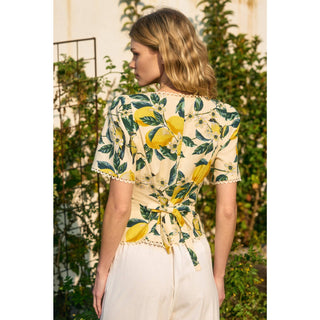 Vintage Lemonade Tulip Lace Trim Button Down Top (1)