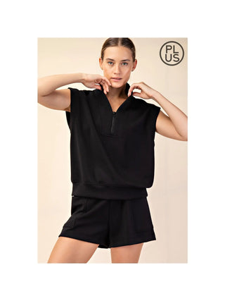 Plus Size Modal Scuba Luxe V-Neck Sleeveless Top / Black