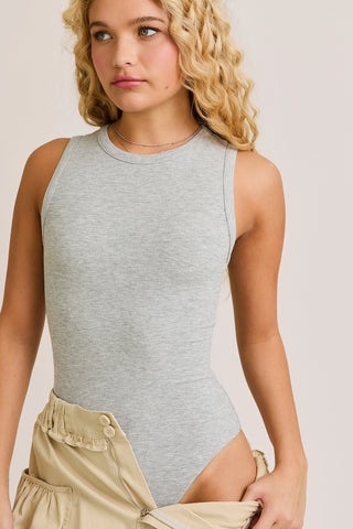 Round Neck Sleeveless Bodysuit Heather Grey