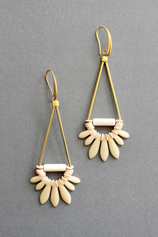 ISLE46 Cream and pink glass fringe earrings