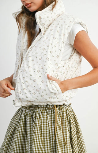 Floral Sleeveless Padded Vest / Ivory-Blush